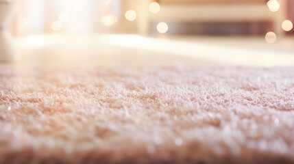 Close-up of beige fluffy carpet texture background.