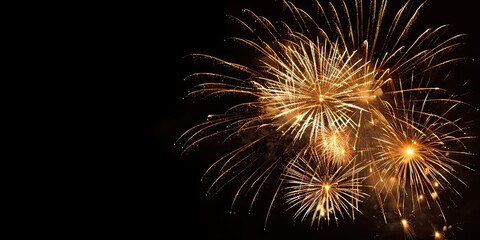 Fototapeta premium Captivating image captures essence of joyous celebration in night sky. Spectacular display of fireworks paints darkness with vibrant palette of colors creating contrast against black backdrop