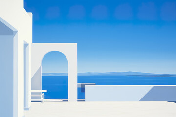 Summer Mediterranean beautiful white and blue minimalist building