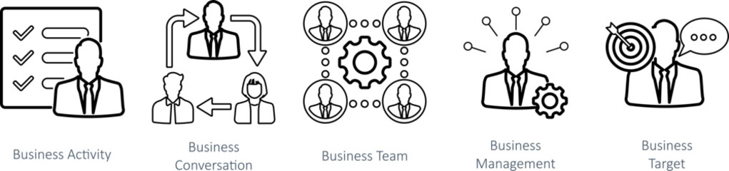 A set of 5 Mix icons as business activity, business conversation, business team