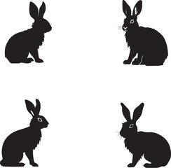 Set of a rabbit silhouette isolated on white background