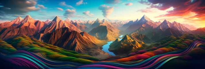 aerial view concept of a mountain range, showcasing the natural beauty and intricate patterns created by peaks and valleys. Generative AI
