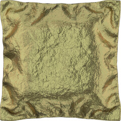 3D golden foil square pillow, inflated 3D rendering. Puffy alphabet