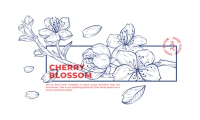 Gordijnen Japanese Sakura Cherry Blossom tshirt illustration design © Spes.id