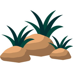 Rock and Grass Cute Illustration