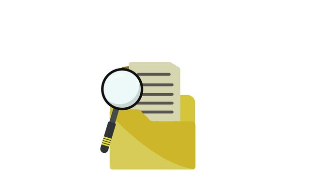 2D document cartoon style minimal folder with files. Icon Search folder and paper for management file, document efficient work on project plan concept. 