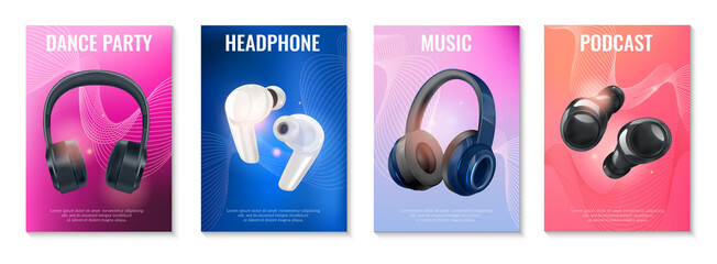 Modern gradient music cards collection with headphones