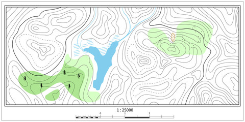 Outline topographic map horizontal composition