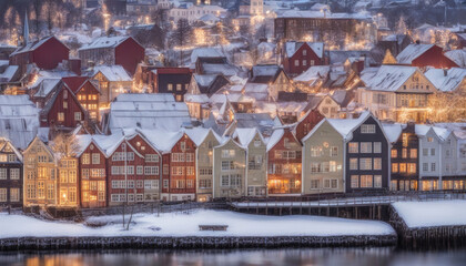 Christmas Magic in Historic Bergen Panoramic View of Old Hanseatic Houses