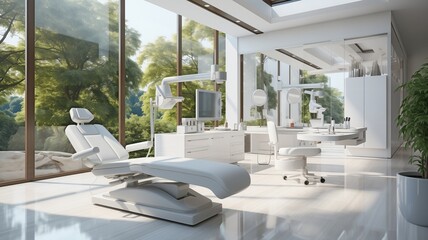 contemporary dentist office with windows. - obrazy, fototapety, plakaty