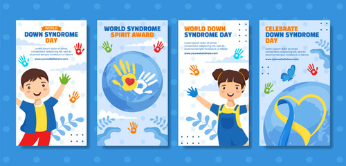 Down Syndrome Day Social Media Stories Flat Cartoon Hand Drawn Templates Background Illustration