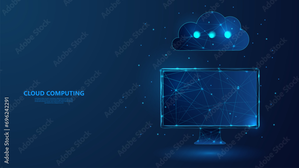 Aufkleber Cloud computing technology concept. Cloud storage computer data. Low poly wireframe style technology background.