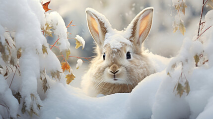 The arrival of winter is heralded by a smiling rabbit