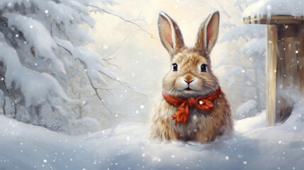 The arrival of winter is heralded by a smiling rabbit