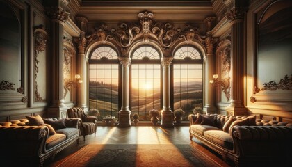 Fototapeta premium luxurious living room with classical architecture