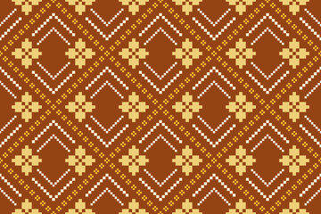 Orange vintages cross stitch traditional ethnic pattern paisley flower Ikat background abstract Aztec African Indonesian Indian seamless pattern for fabric print cloth dress carpet curtains and sarong