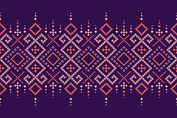 Purple cross stitch traditional ethnic pattern paisley flower Ikat background abstract Aztec African Indonesian Indian seamless pattern for fabric print cloth dress carpet curtains and sarong
