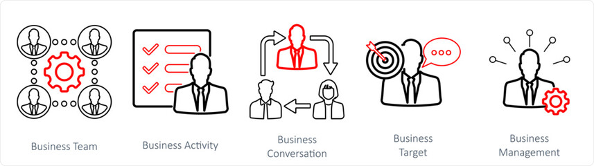 A set of 5 Mix icons as business team, business activity, business conversation