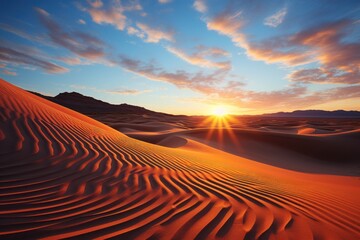 Sunset hues on desert dunes, beautiful sunrise image