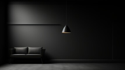 Minimalist modern interior in dark tones with ultra modern elegant lighting. Luxury Contemporary background.