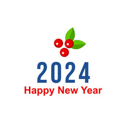 Infuse your New Year celebrations with the festive spirit of Christmas with our enchanting graphic. The text 'New Year 2024' is elegantly written using a delightful berry, white background.