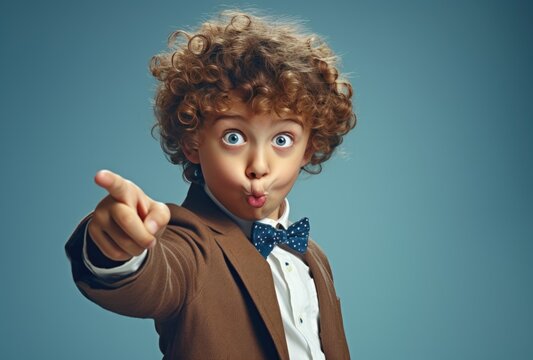 Smart-Looking Young Boy in a Brown Suit and Bow Tie