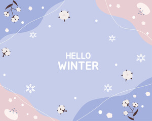 Fototapeta na wymiar hello winter floral snowing backdrop