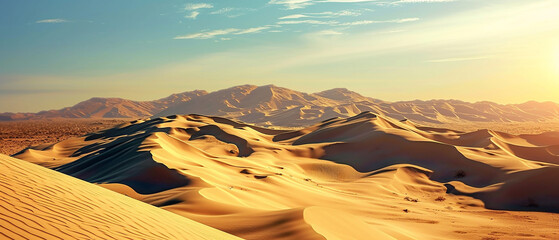 Realistic desert landscape. Beautiful view on realistic sand dunes. Made with generative ai - Powered by Adobe