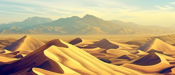 Schilderijen op glas Realistic desert landscape. Beautiful view on realistic sand dunes. Made with generative ai © Farid