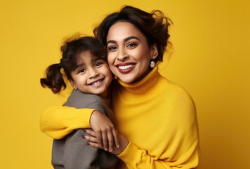 A young girl hugging her mother