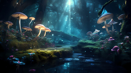 Fototapeta na wymiar Whispering Woods of Enchantment: A Luminous Journey into Fairy-Tale Fantasy