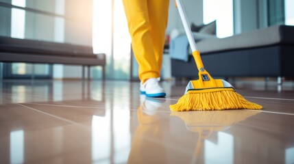 Untouched life: the feet of the cleaner, the mop mean thorough cleaning for the health of the house.