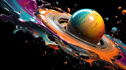 Color explosion: A ball immersed in a whirlwind of liquid colors and dynamic splashes.
