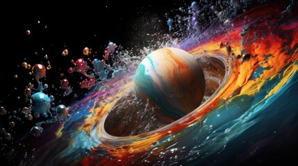 Psychedelic motion: A ball in a swirling dance of psychedelic colors and liquid energy.