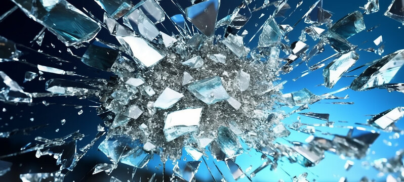 Shattered Glass Capturing Chaos in Frozen Fragments Of Broken Glass Flying in the Air Glass Pieces Exploding from the Center Shattered Mirror in Mid Air Frozen in Time Mirror Pieces Shattering in Air