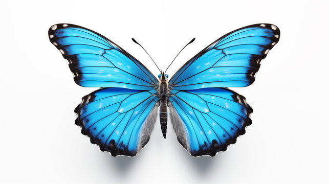 Blue butterfly isolated on white background. Generative AI.