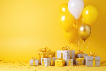 Celebratory Balloons and Gifts - Yellow and White Theme