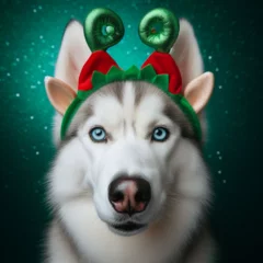 Papier Peint photo Lavable Bulldog français Dogs dressed like Christmas　クリスマスらしい格好をした犬