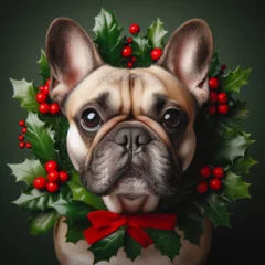 Cercles muraux Bulldog français Dogs dressed like Christmas　クリスマスらしい格好をした犬