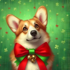 Stof per meter Dogs dressed like Christmas　クリスマスの格好をした犬 © Churin Art Works