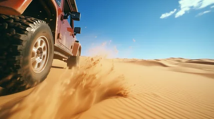 Fototapete Rund 4x4 off-road SUV driving fast in the desert bashing sand dunes.Side by side racing through the dirt. ai generated © HayyanGFX