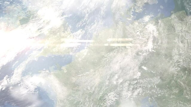 Zoom in from space and focus on Halen, Belgium. 3D Animation. Background for travel intro. Elements of this image furnished by NASA