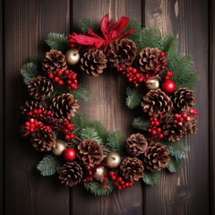 Fototapeta na wymiar A beautifully decorated Christmas wreath