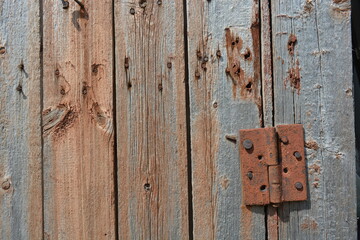 Unusual old wood, wooden boards with old peeling paint with an interesting textured structure with...