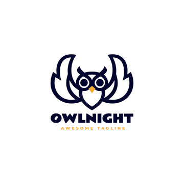 Vector Logo Illustration Owl Night Line Art Style.