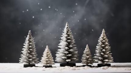 A Christmas Tree Scene with Fake Snow and Toy Trees