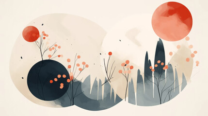 Nature illustration in minimal style. Light pastel colors.