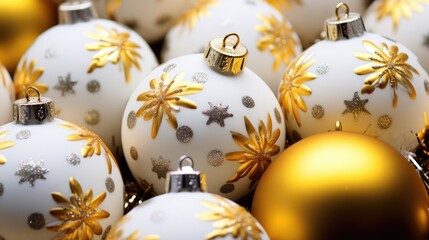 A bundle of gold and white ornaments