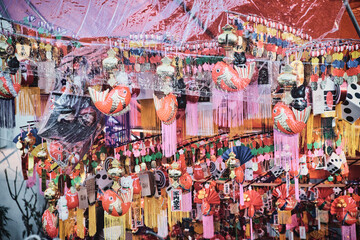 Lucky charm treasures sold at Ebisu Kou stalls.