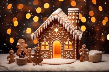 Fantasy Christmas Scene with a Gingerbread House and Friends A fictional character created by Generated AI. 